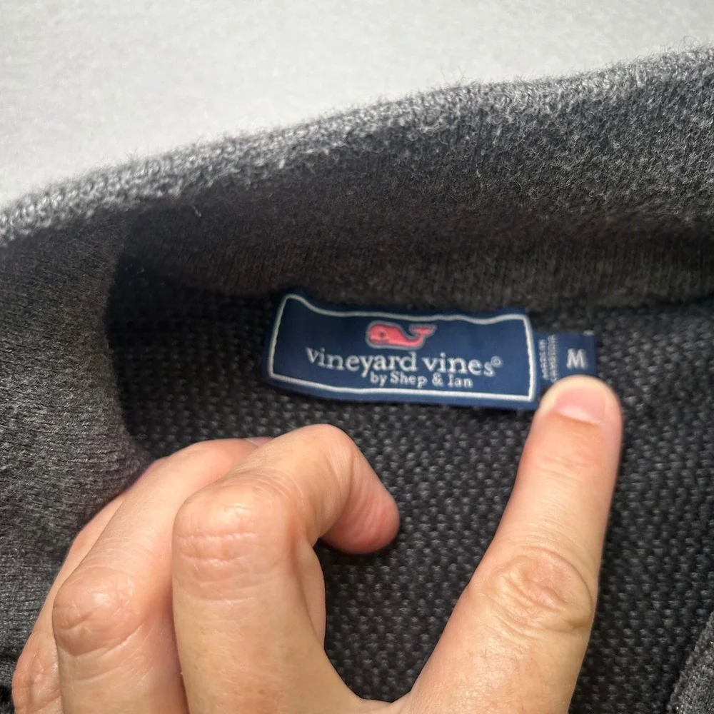 Vineyard Vines Quarter Zip Sweater Mens Medium Gray Cotton Wool Blend Pullover